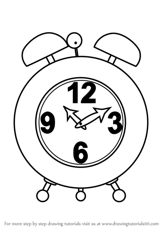 Learn How to Draw an Alarm Clock (Everyday Objects) Step by Step