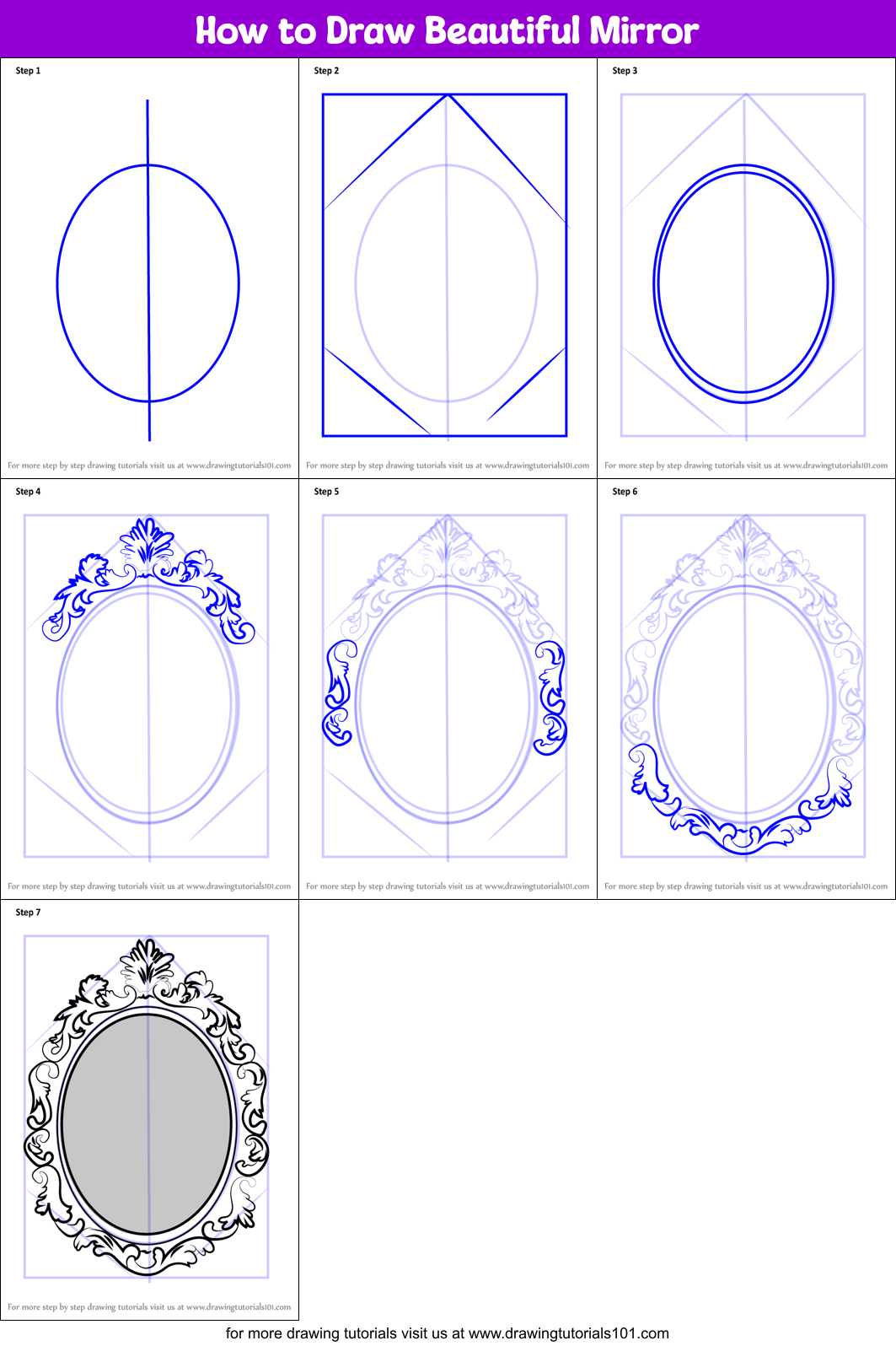 How to Draw Beautiful Mirror printable step by step drawing sheet
