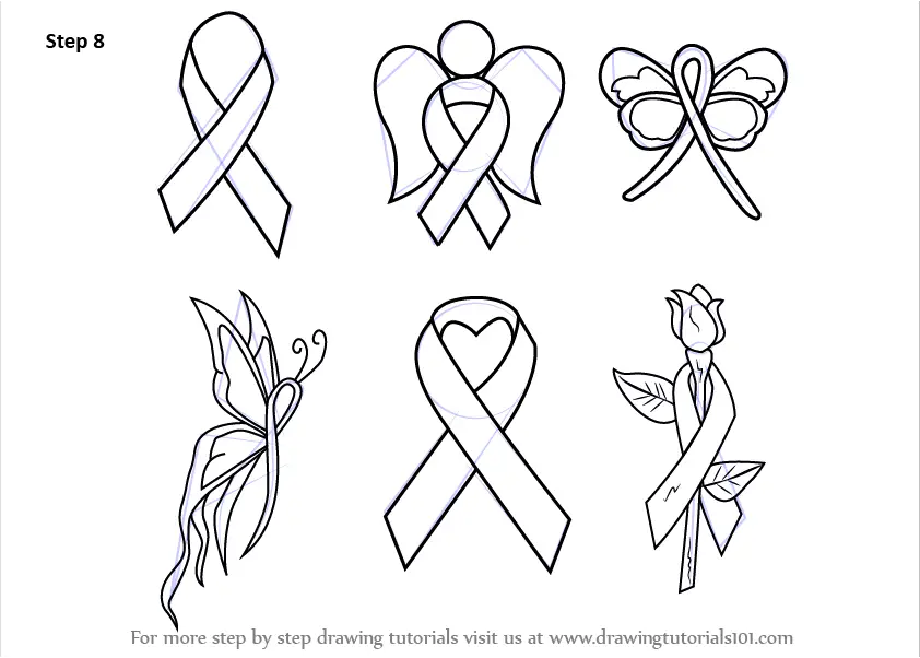 Learn How to Draw Cancer Ribbons (Everyday Objects) Step by Step