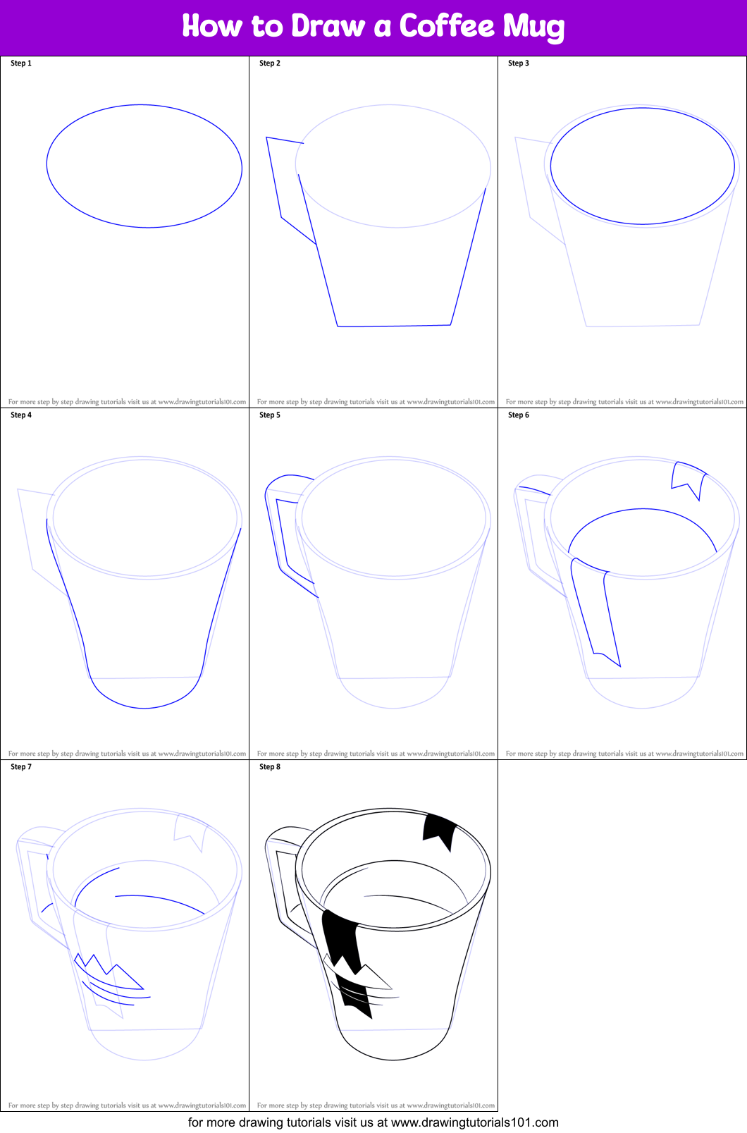 How to Draw a Coffee Mug printable step by step drawing sheet