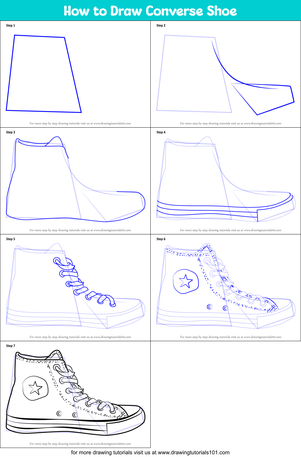 How to Draw Converse Shoe printable step by step drawing sheet