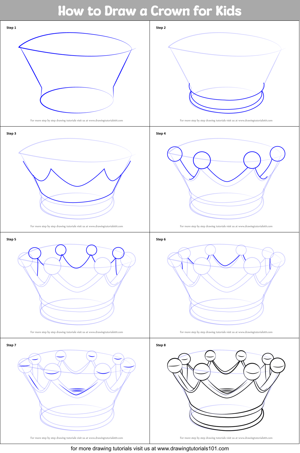 How to Draw a Crown for Kids printable step by step drawing sheet ...