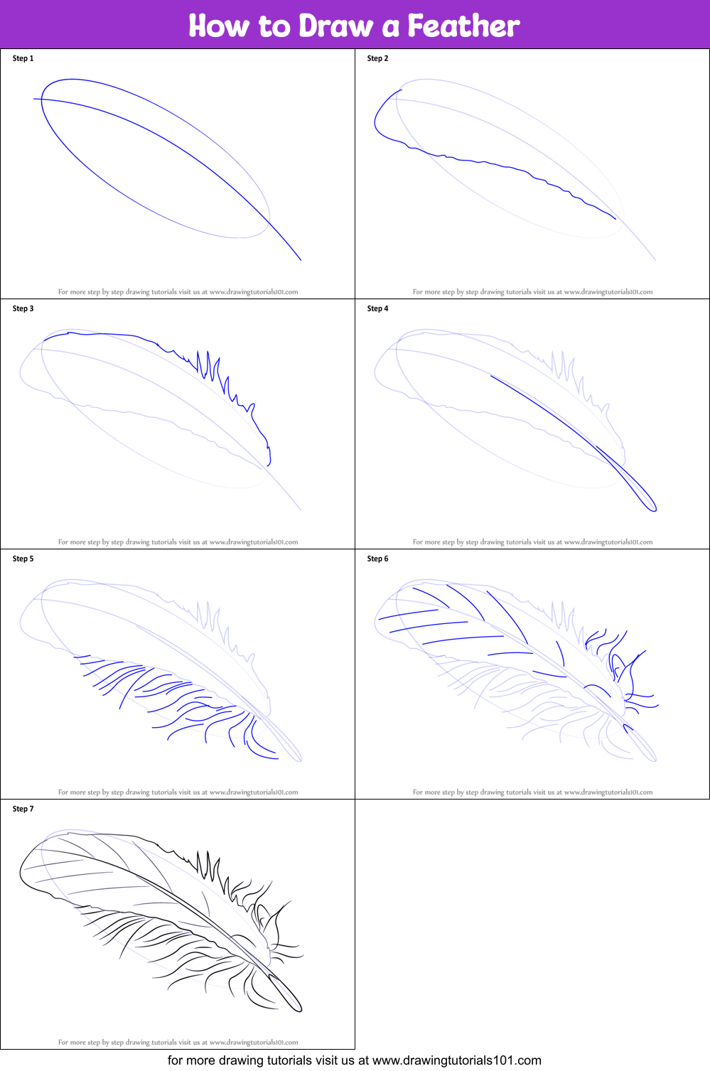 How to Draw a Feather printable step by step drawing sheet