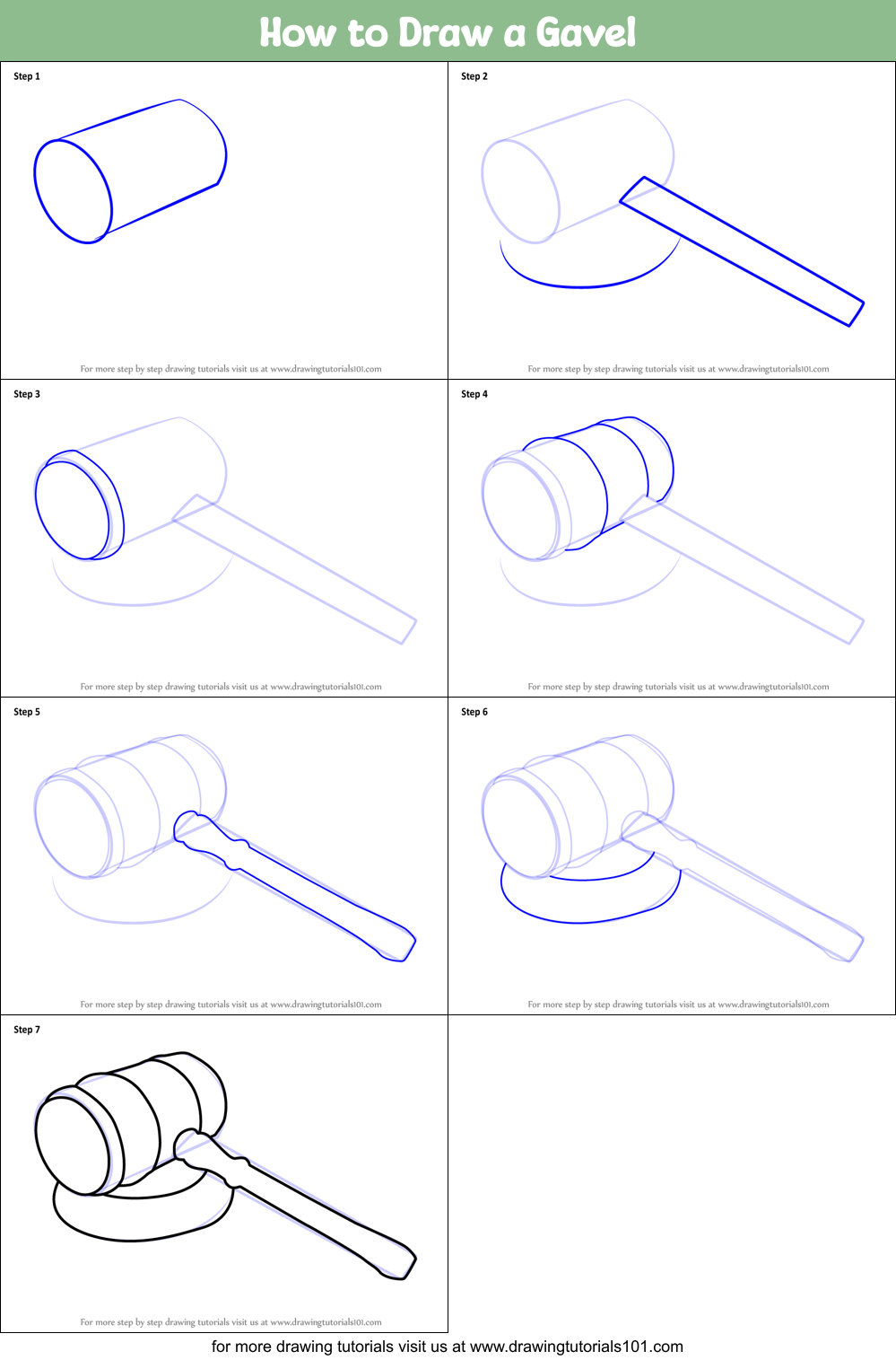 How to Draw a Gavel printable step by step drawing sheet
