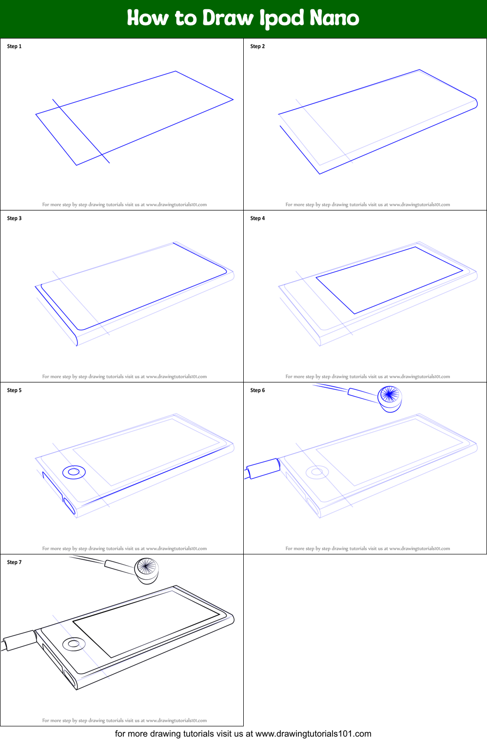 How to Draw Ipod Nano printable step by step drawing sheet