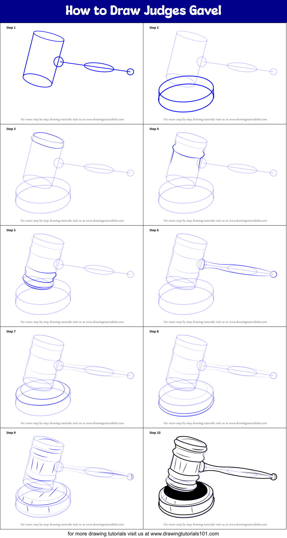 How to Draw Judges Gavel printable step by step drawing sheet