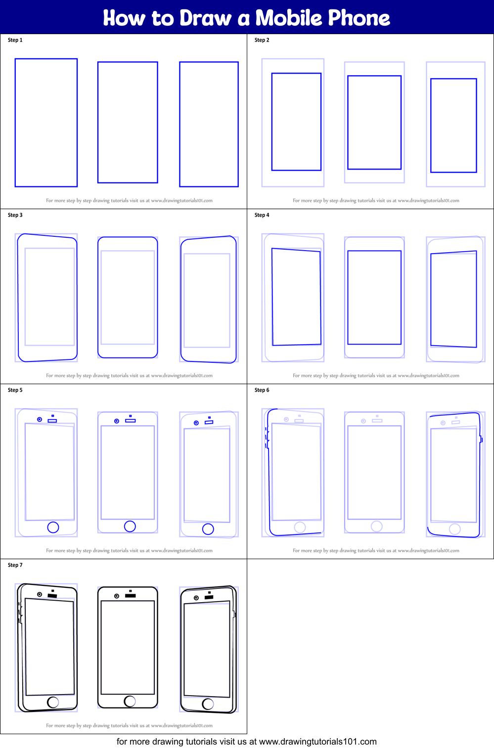 How to Draw a Mobile Phone printable step by step drawing sheet