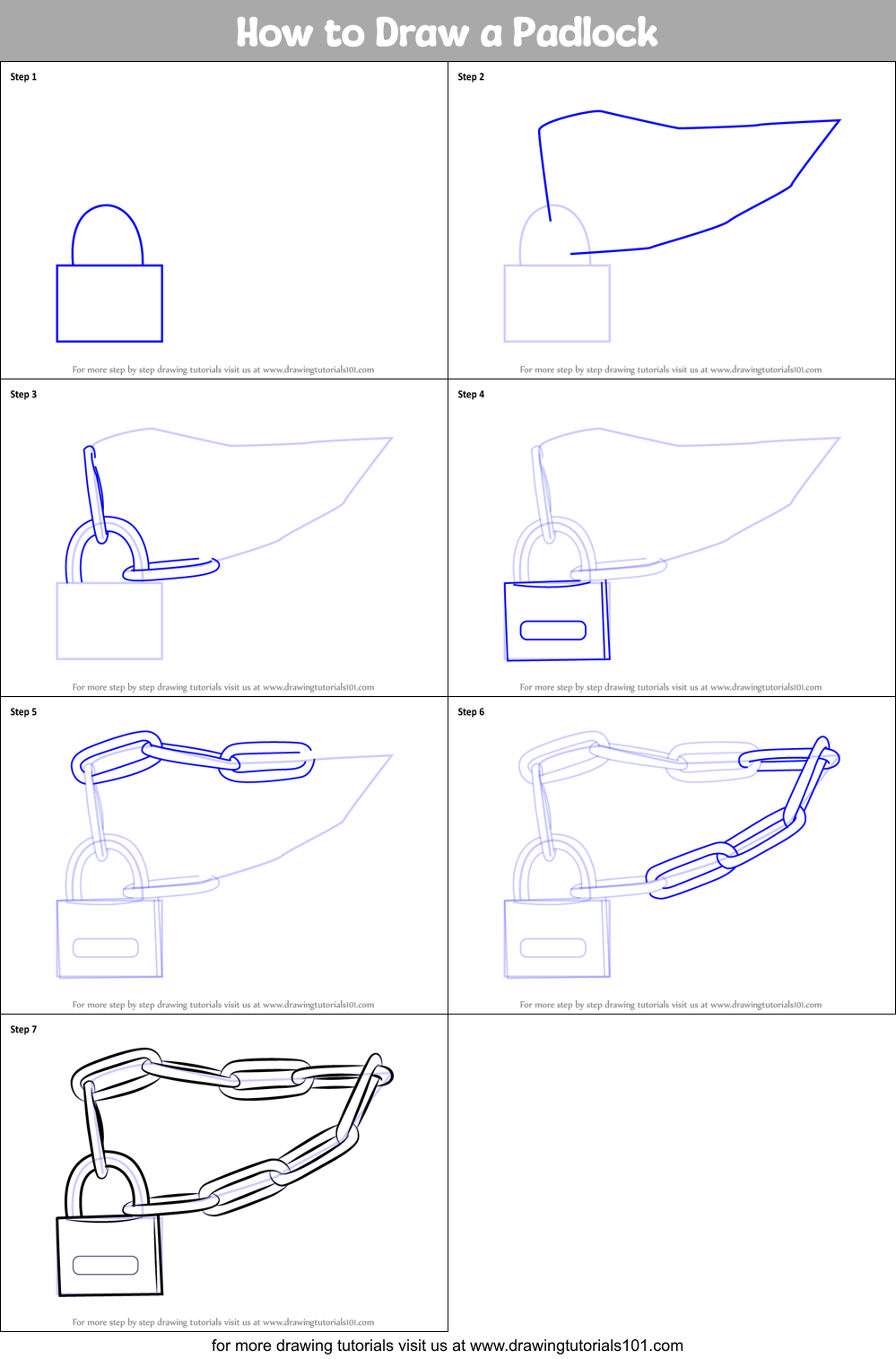 How to Draw a Padlock printable step by step drawing sheet
