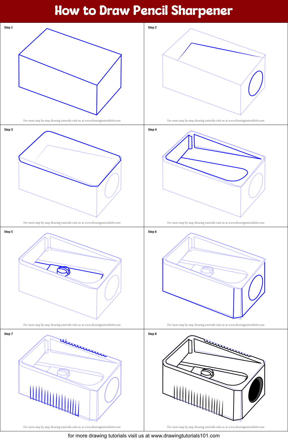 How to Draw Pencil Sharpener printable step by step drawing sheet