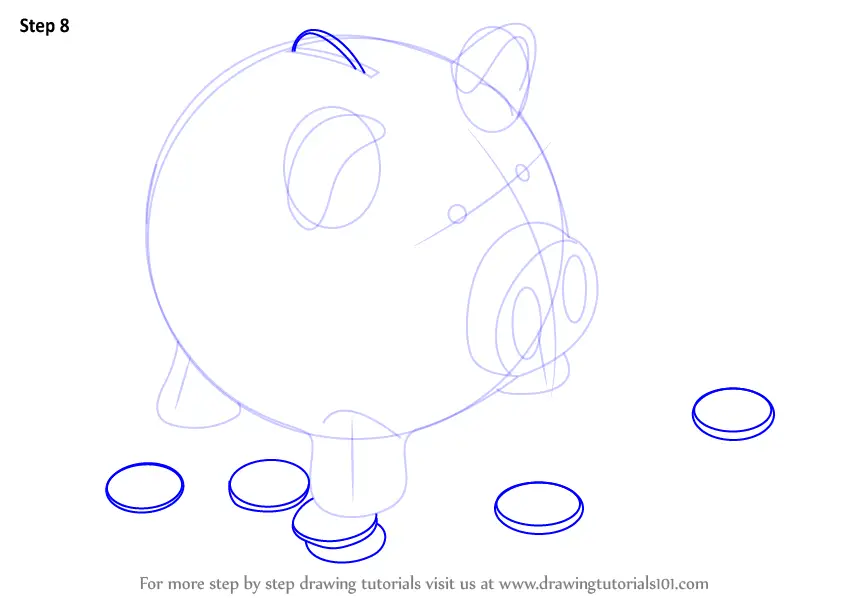 Learn How to Draw a Piggy Bank (Everyday Objects) Step by Step