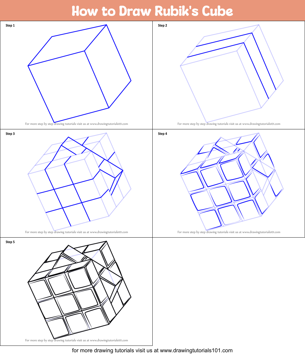 How to Draw Rubik's Cube printable step by step drawing sheet