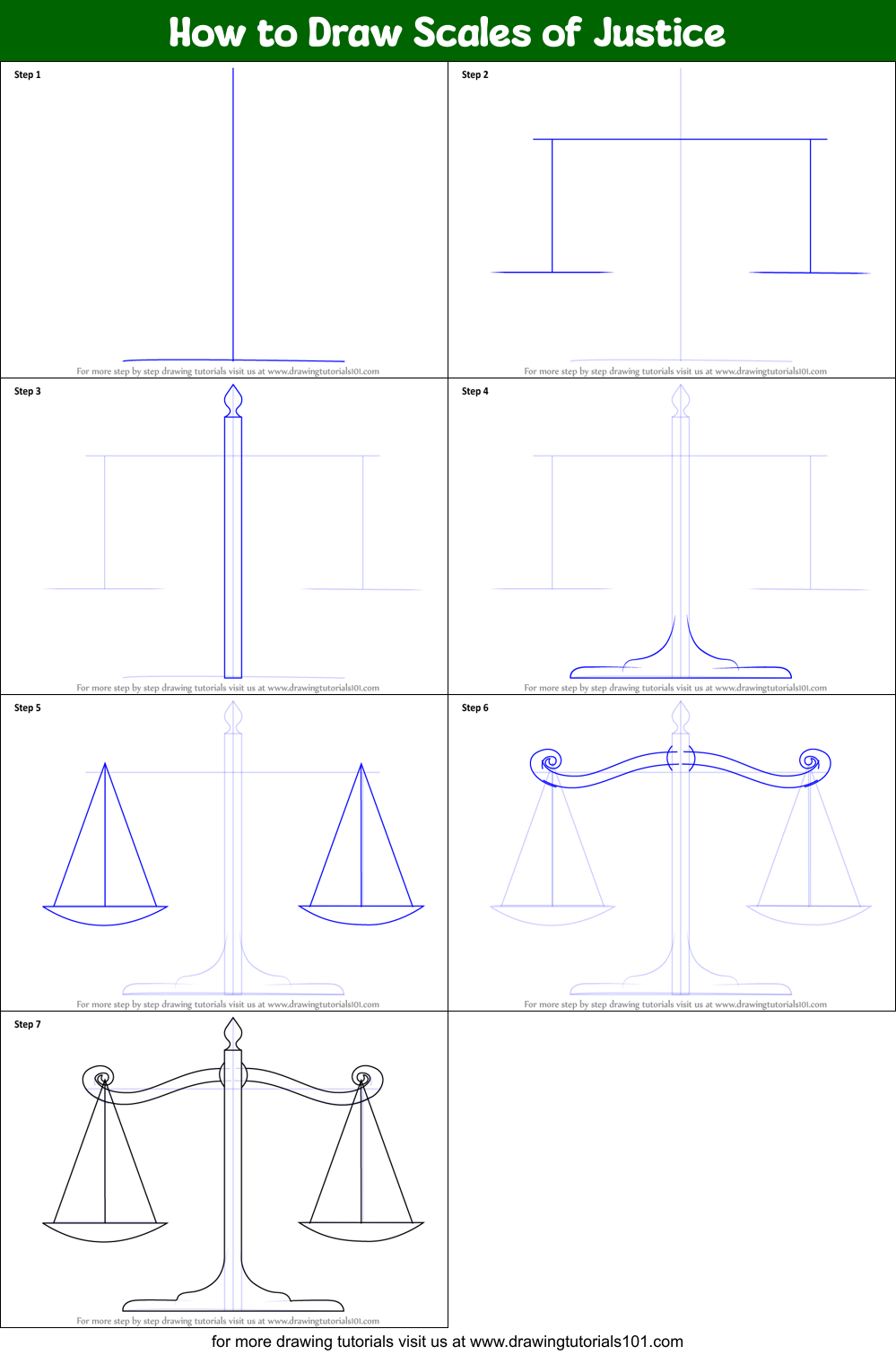 How to Draw Scales of Justice printable step by step drawing sheet