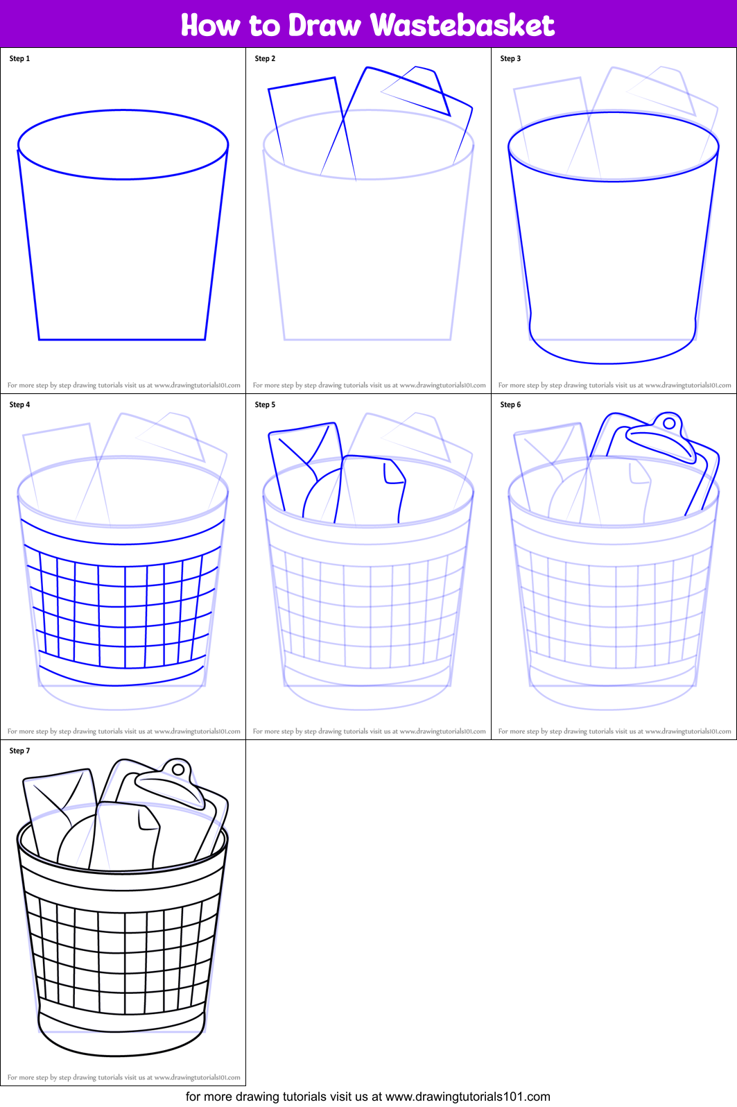 How To Draw Wastebasket Printable Step By Step Drawing Sheet 