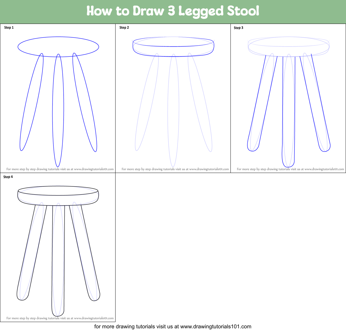 How to Draw 3 Legged Stool printable step by step drawing sheet