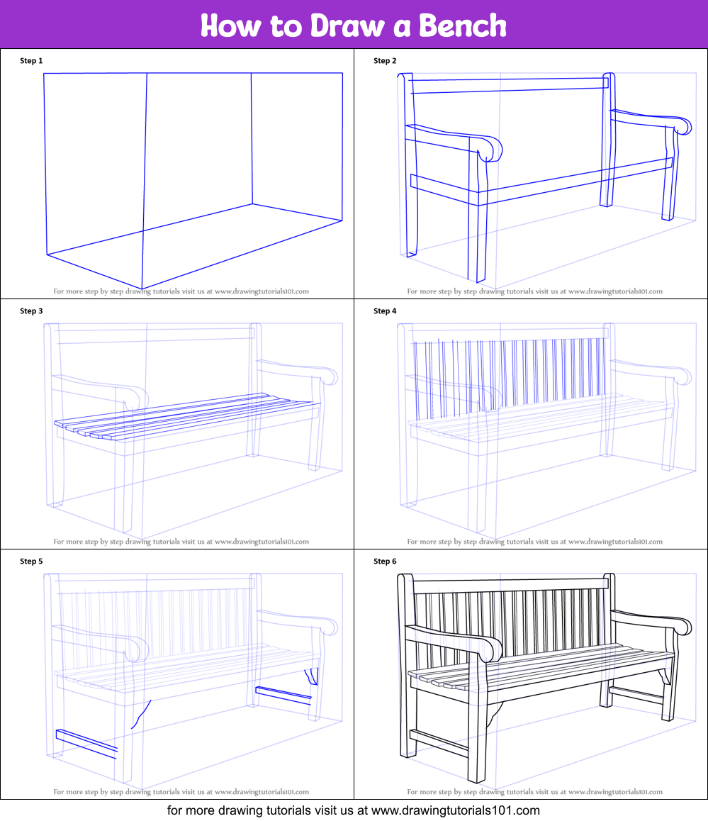 How to Draw a Bench printable step by step drawing sheet