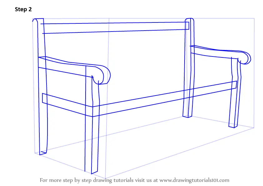 Learn How to Draw a Bench (Furniture) Step by Step : Drawing Tutorials
