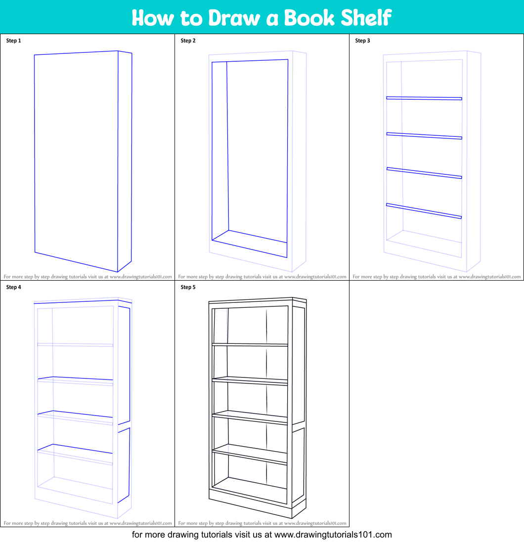 How to Draw a Book Shelf printable step by step drawing sheet