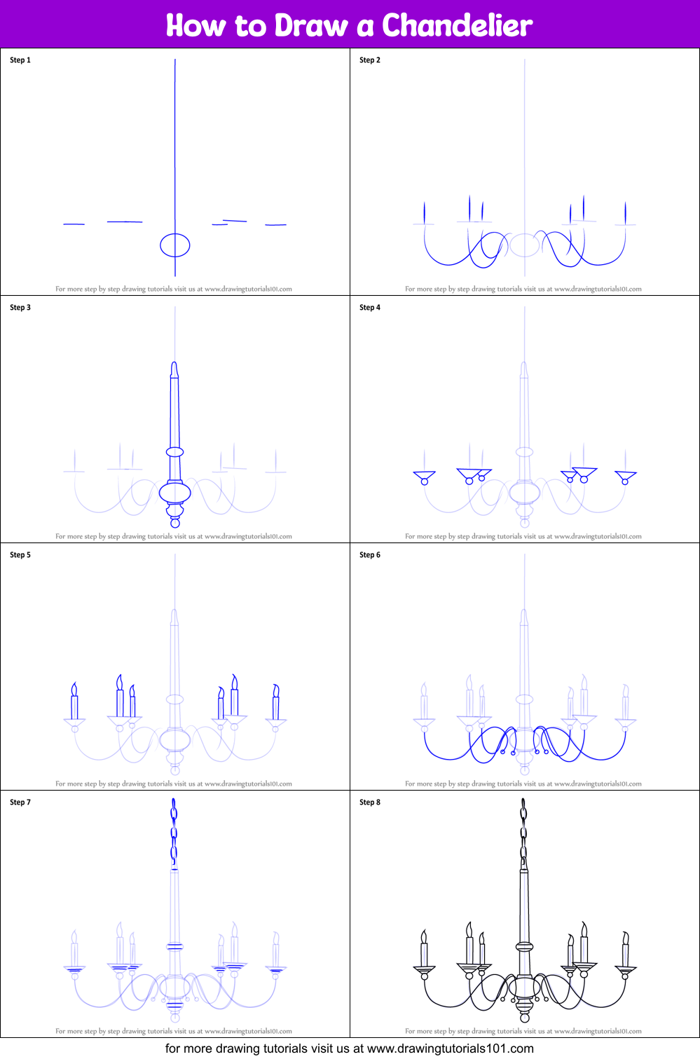 How to Draw a Chandelier printable step by step drawing sheet