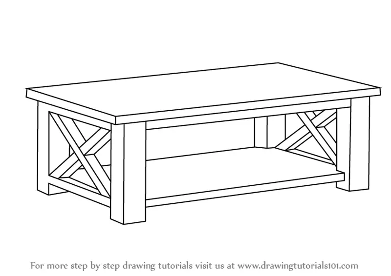 Learn How to Draw a Coffee Table (Furniture) Step by Step : Drawing