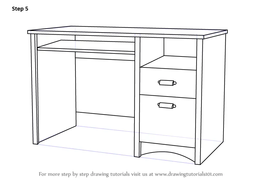 Learn How to Draw a Computer Desk (Furniture) Step by Step Drawing