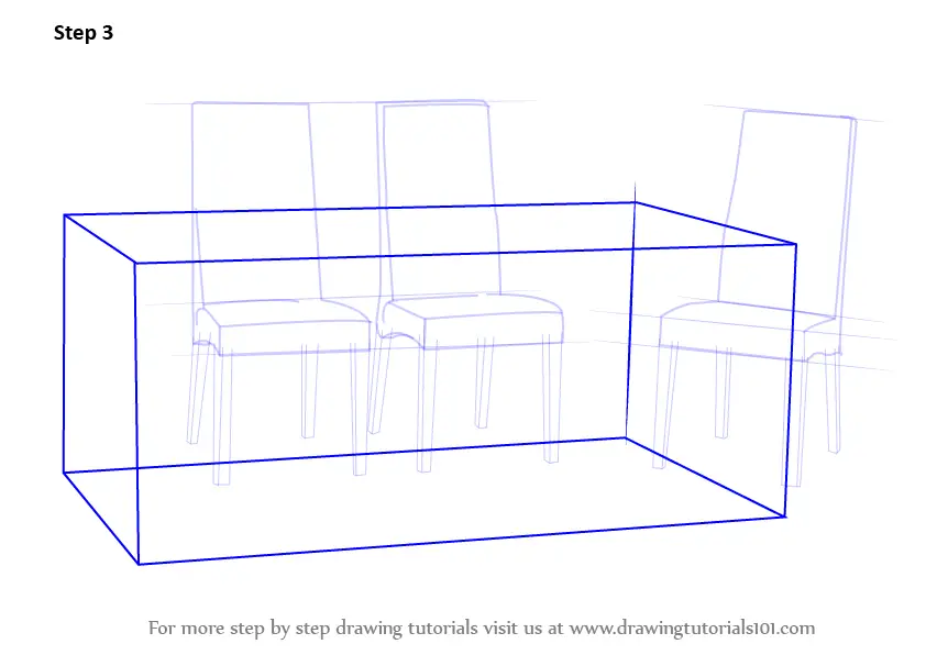 Learn How to Draw Dining Table with Chairs (Furniture) Step by Step