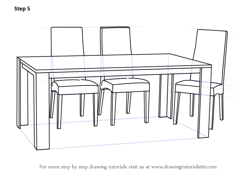 Learn How to Draw Dining Table with Chairs (Furniture) Step by Step