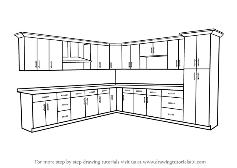Single one line drawing Modern kitchen interior. Kitchen room concept.  Continuous line draw design graphic vector illustration. 22751625 Vector  Art at Vecteezy
