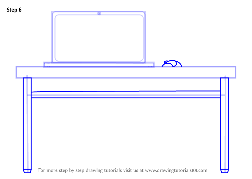 Step by Step How to Draw Laptop Desk