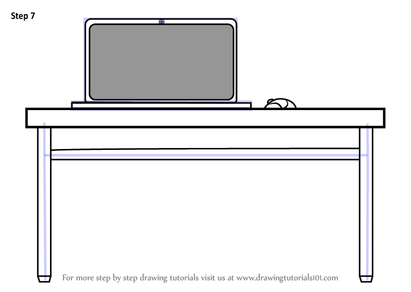 Step by Step How to Draw Laptop Desk