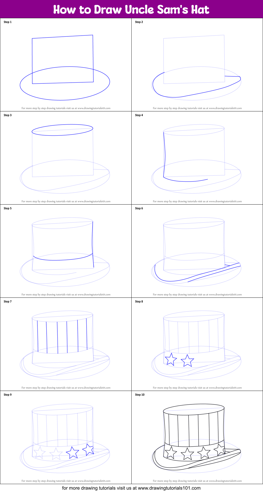 How to Draw Uncle Sam's Hat printable step by step drawing sheet