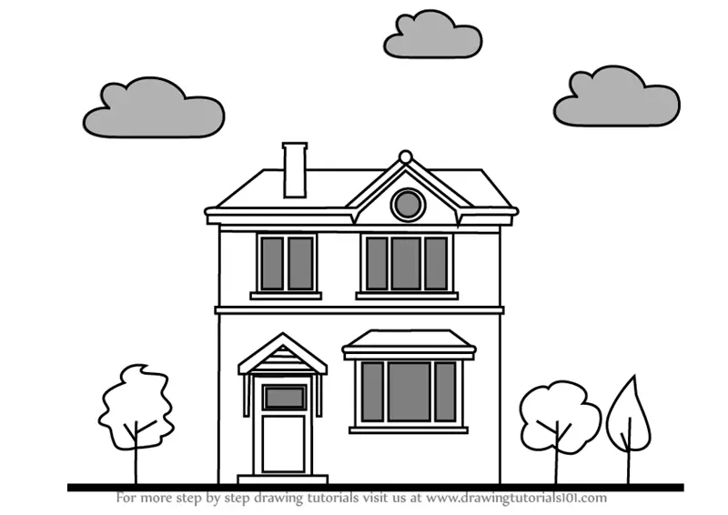 Learn How to Draw a House (Houses) Step by Step : Drawing Tutorials