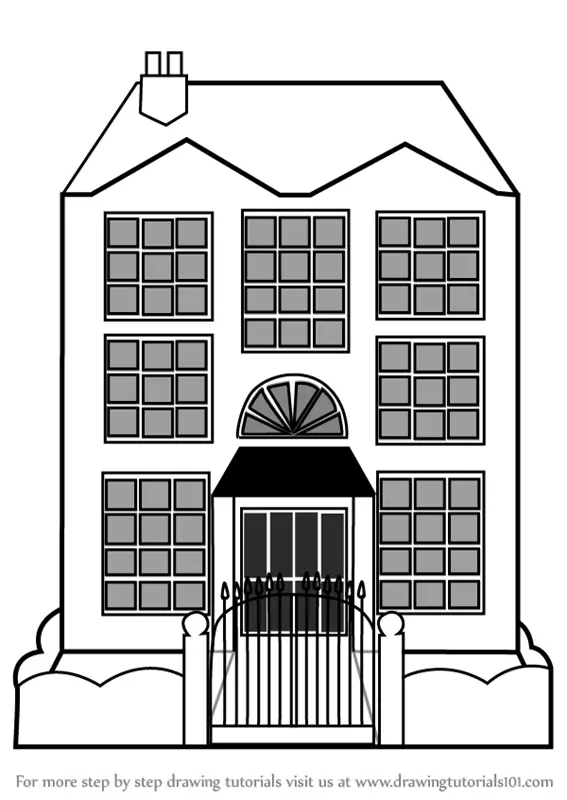 Learn How to Draw Mansion House (Houses) Step by Step Drawing Tutorials