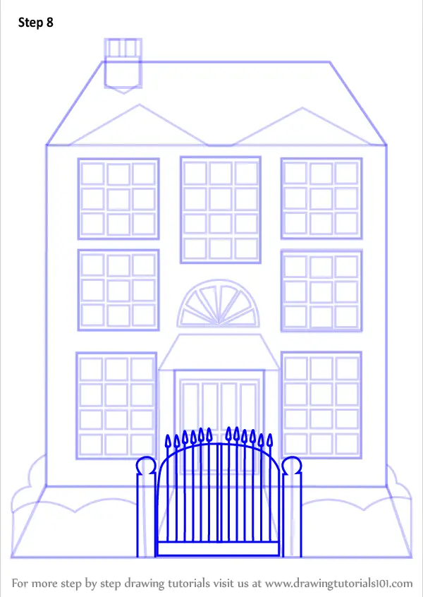 Learn How to Draw Mansion House (Houses) Step by Step : Drawing Tutorials