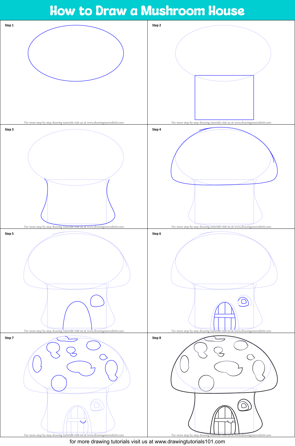 How to Draw a Mushroom House printable step by step drawing sheet ...