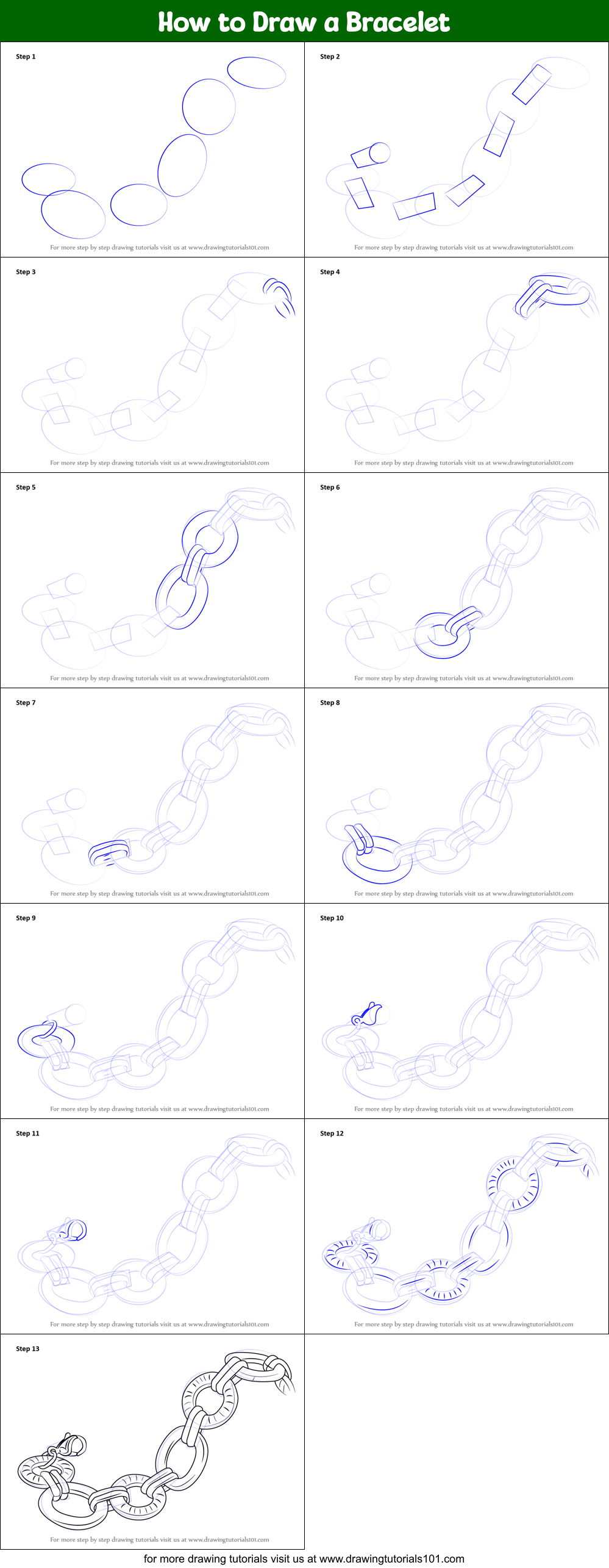 How to Draw a Bracelet printable step by step drawing sheet