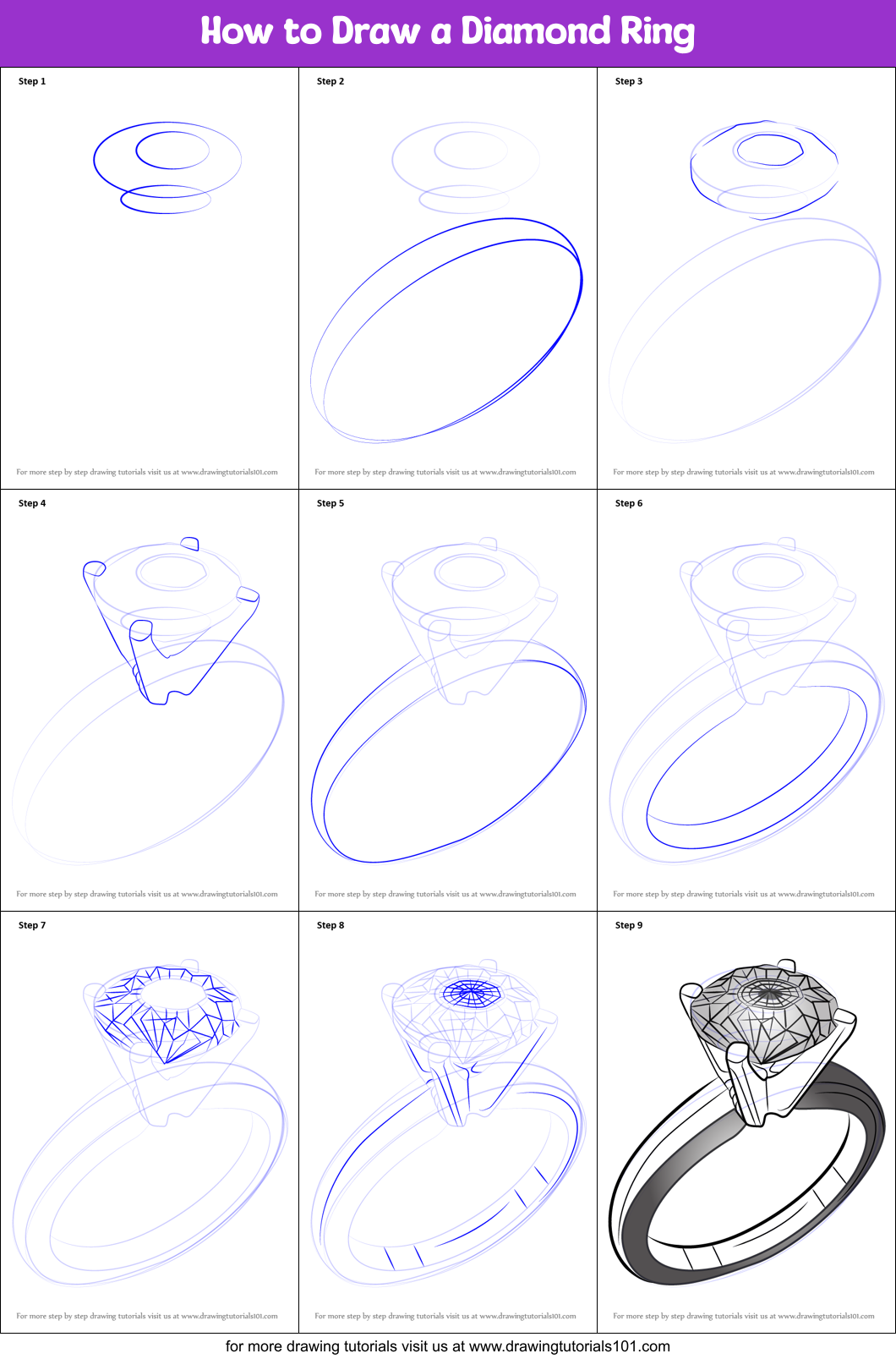How to Draw a Diamond Ring printable step by step drawing sheet ...
