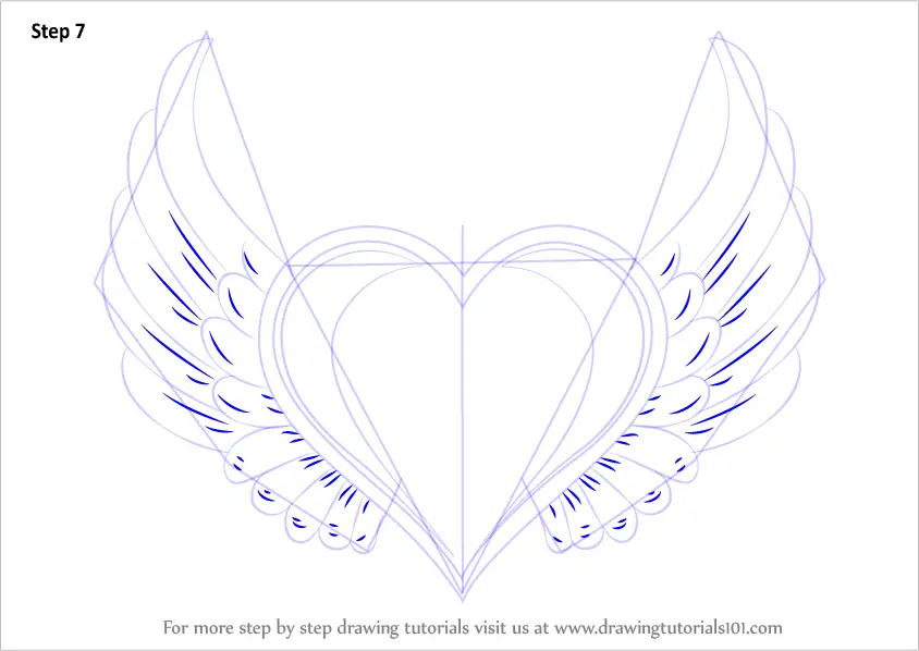 Learn How to Draw Heart with Wings (Love) Step by Step : Drawing Tutorials