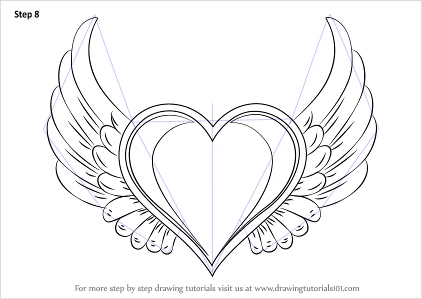 Learn How to Draw Heart with Wings (Love) Step by Step : Drawing Tutorials