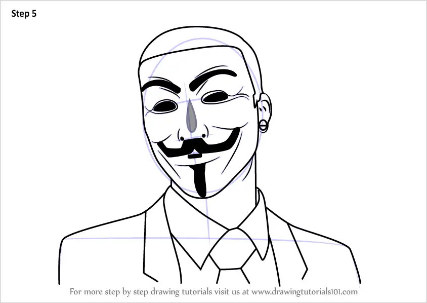 Learn How to Draw an Anonymous Hacker Mask (Mascots) Step by Step