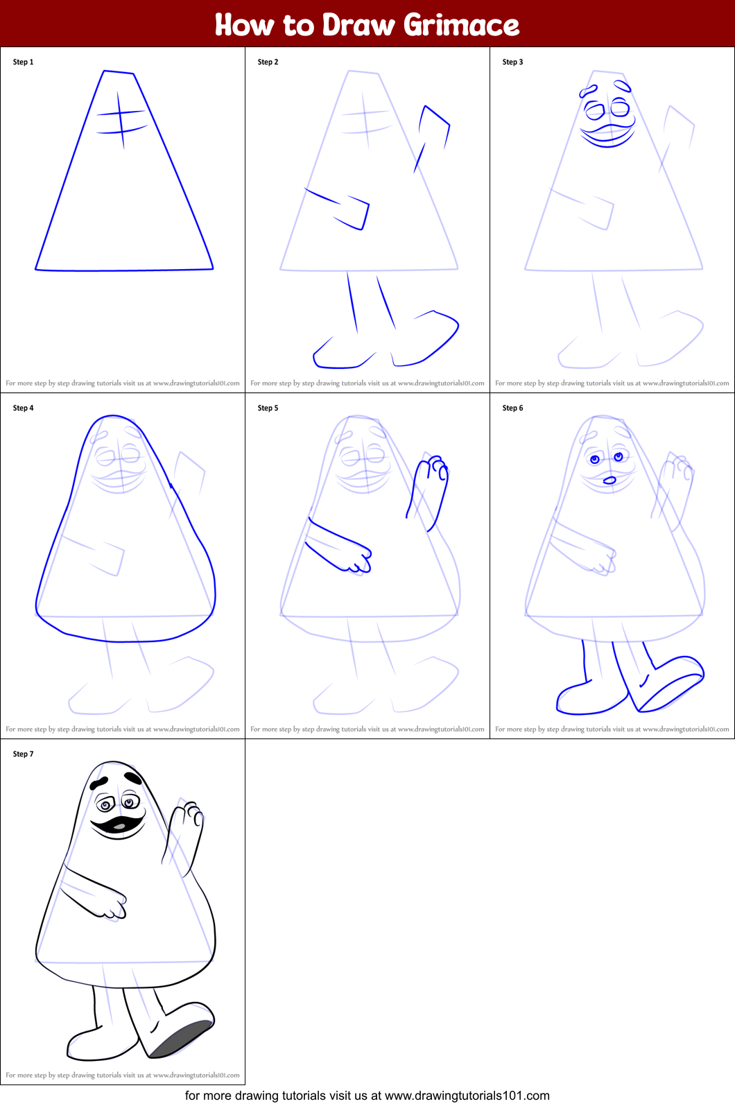 How to Draw Grimace printable step by step drawing sheet