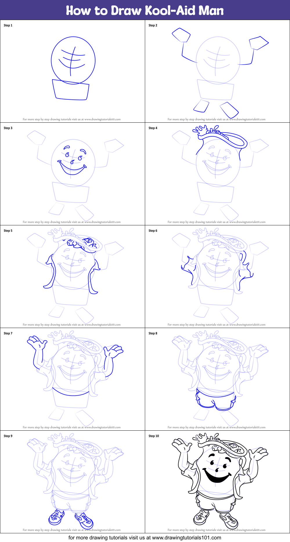 How to Draw KoolAid Man printable step by step drawing sheet