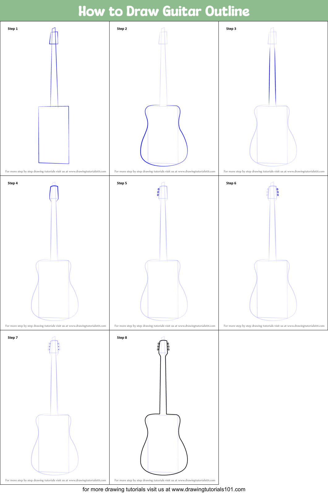 How to Draw Guitar Outline printable step by step drawing sheet ...