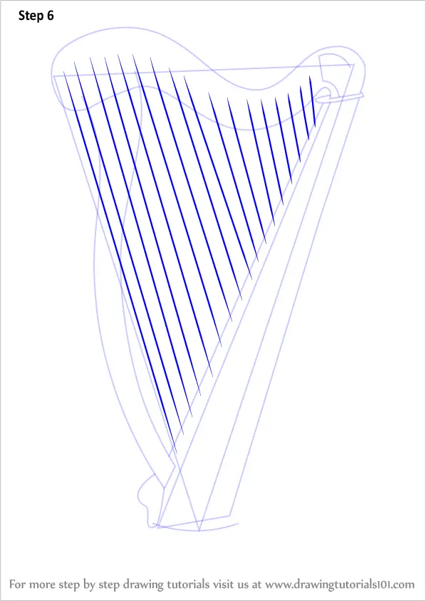 Learn How to Draw a Harp (Musical Instruments) Step by Step : Drawing