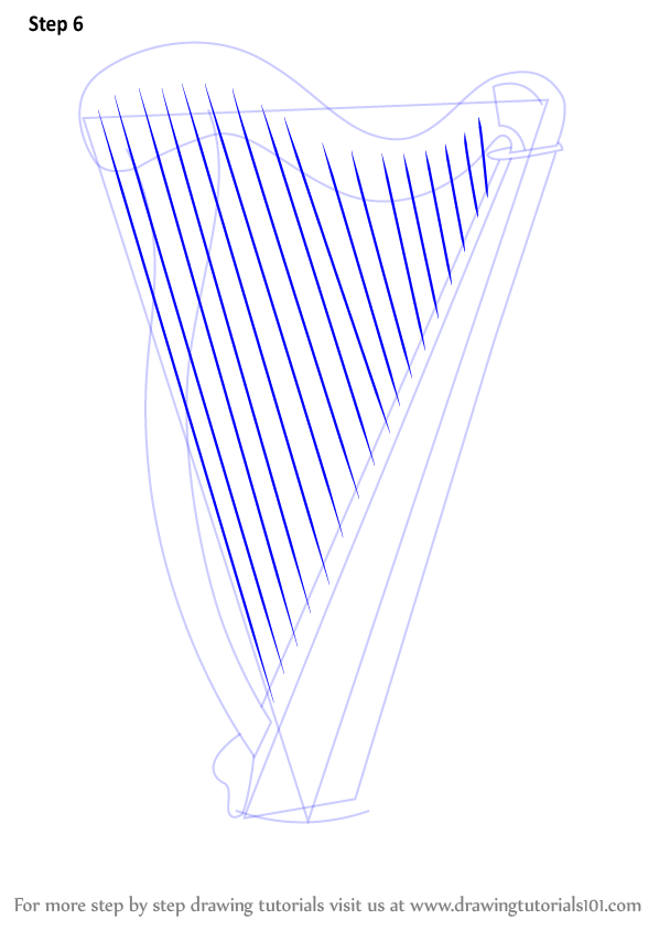 Learn How to Draw a Harp (Musical Instruments) Step by Step : Drawing