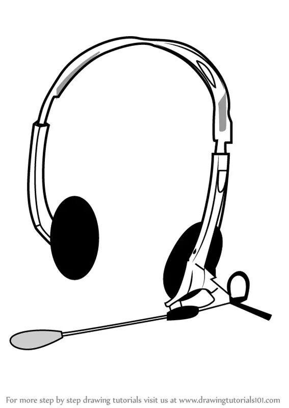Learn How to Draw Headphones with Microphone (Musical Instruments) Step