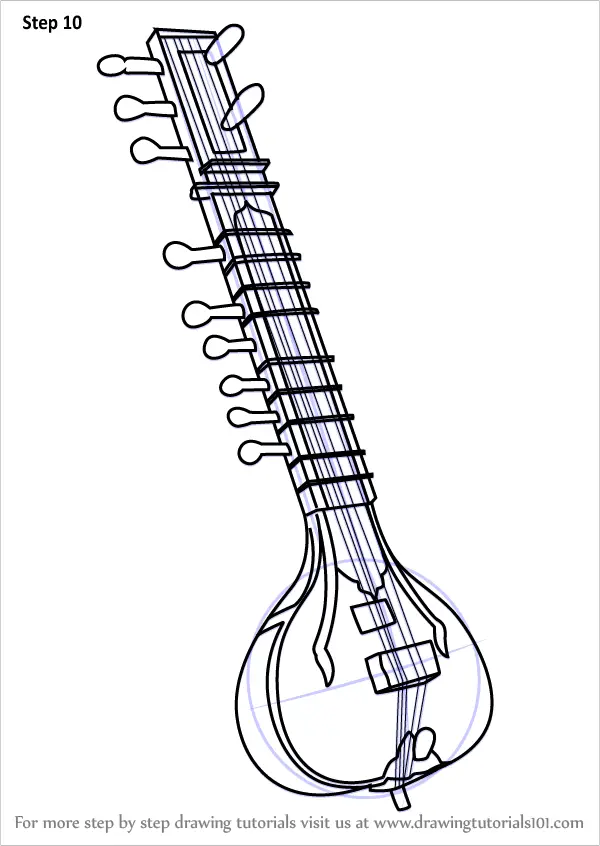 Learn How to Draw Sitar (Musical Instruments) Step by Step Drawing