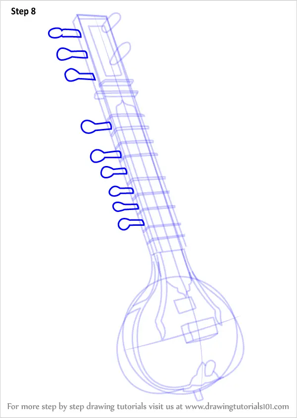 Learn How to Draw Sitar (Musical Instruments) Step by Step : Drawing