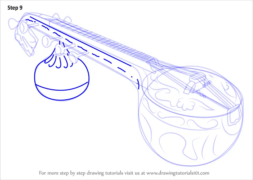 Learn How To Draw A Veena Musical Instruments Step By Step Drawing Tutorials