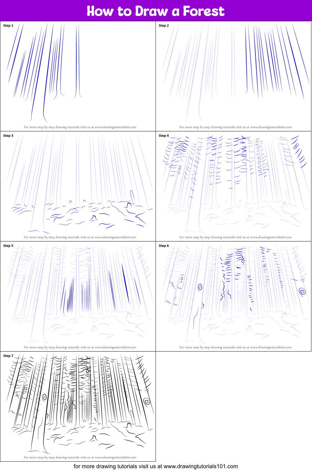 How to Draw a Forest printable step by step drawing sheet