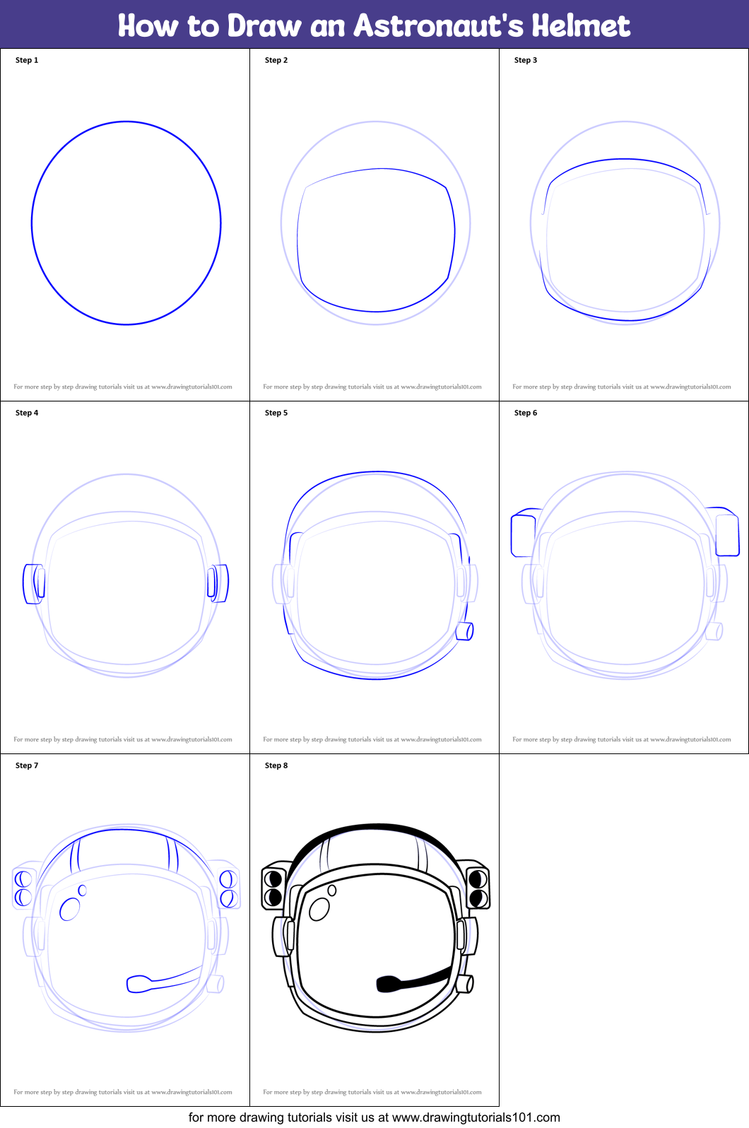 Download How to Draw an Astronaut's Helmet printable step by step drawing sheet : DrawingTutorials101.com